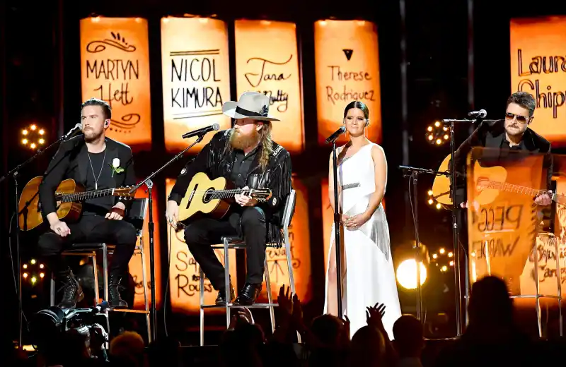 T.J. Osborne and John Osborne of musical group Brothers Osborne, Maren Morris and Eric Church perform onstage during the 60th Annual Grammy Awards at Madison Square Garden on January 28, 2018 in New York City.