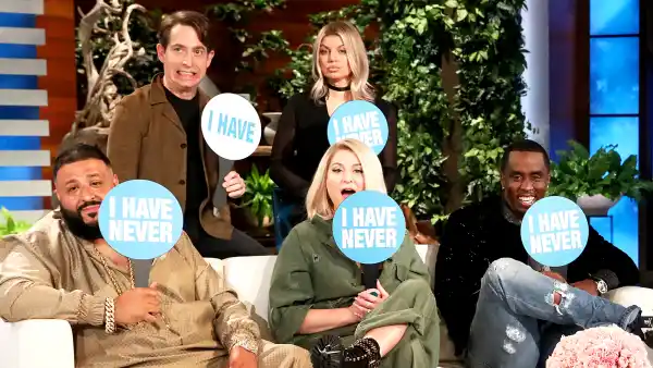 'The Four: The Battle for Stardom' judges Sean “Diddy” Combs, DJ Khaled, Meghan Trainor, music executive Charlie Walk, and host Fergie make an appearance on 'The Ellen DeGeneres Show'