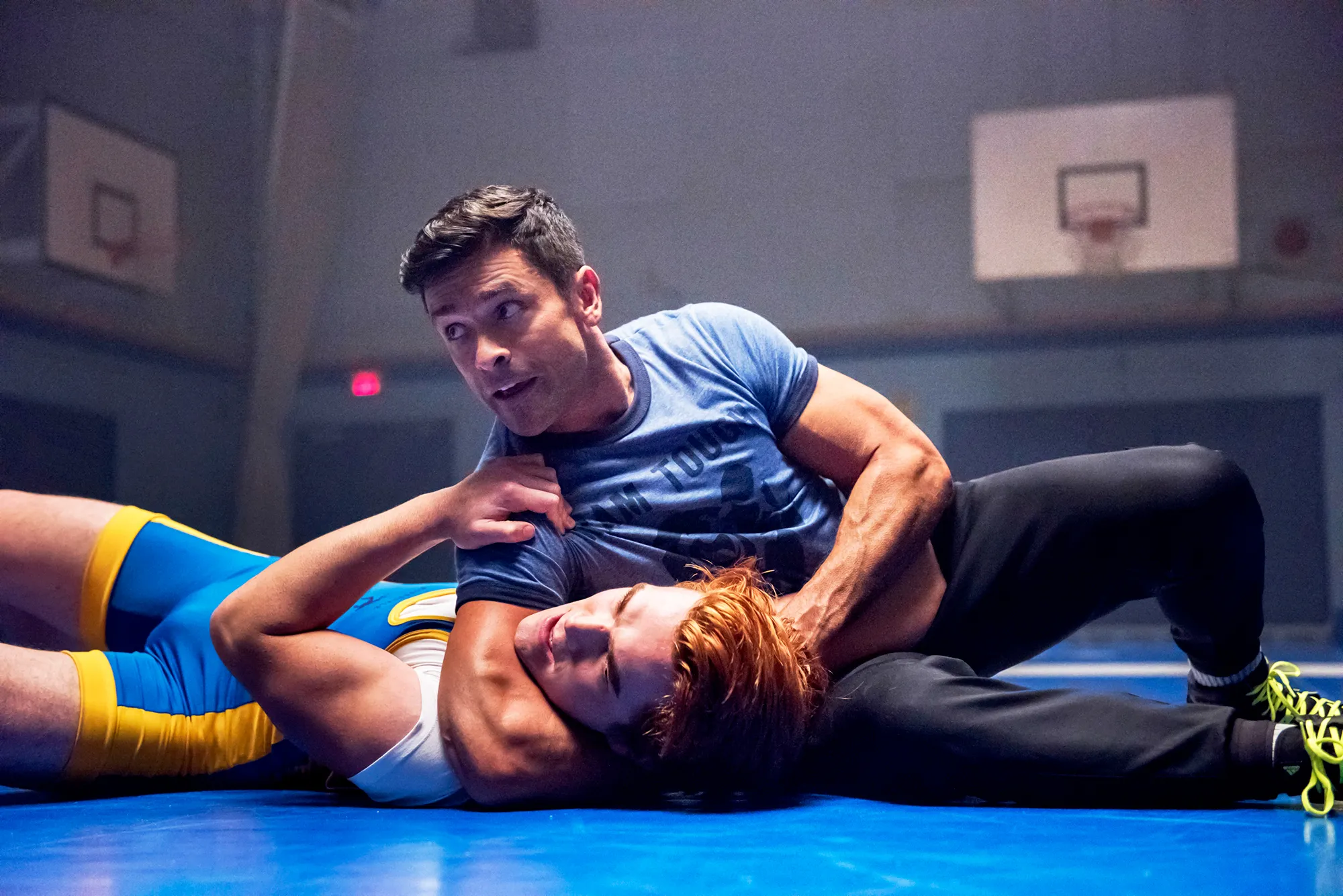 KJ Apa as Archie and Mark Consuelos as Hiram in ‘Riverdale‘