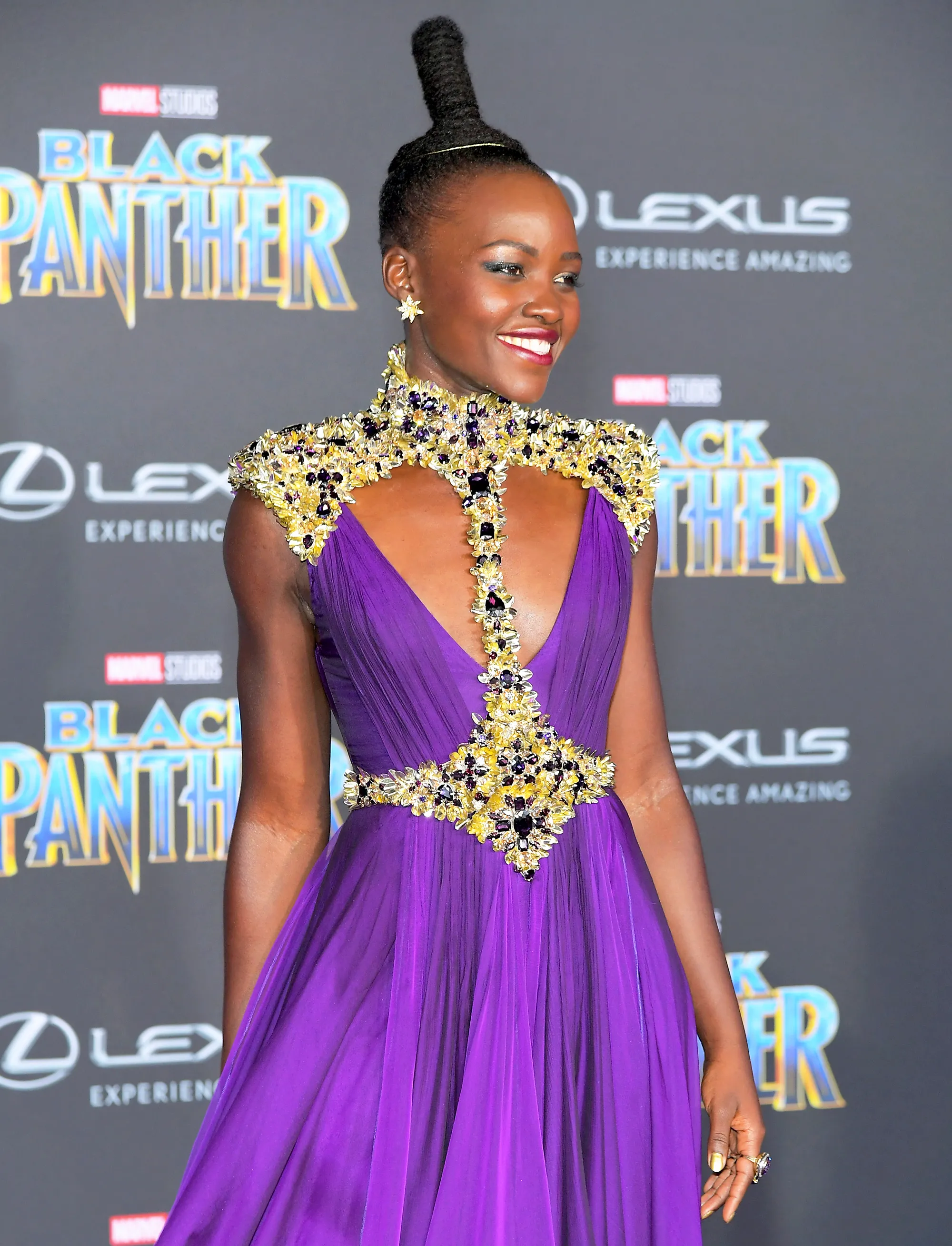 Lupita Nyong'o arrives for the World Premiere of Marvel Studios? Black Panther, presented by Lexus, at Dolby Theatre in Hollywood on January 29, 2018.