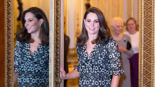 Kate, Duchess of Cambridge attends The Commonwealth Fashion Exchange Reception at Buckingham Palace on February 19, 2018 in London, England.