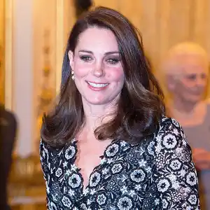 Kate, Duchess of Cambridge attends The Commonwealth Fashion Exchange Reception at Buckingham Palace on February 19, 2018 in London, England.