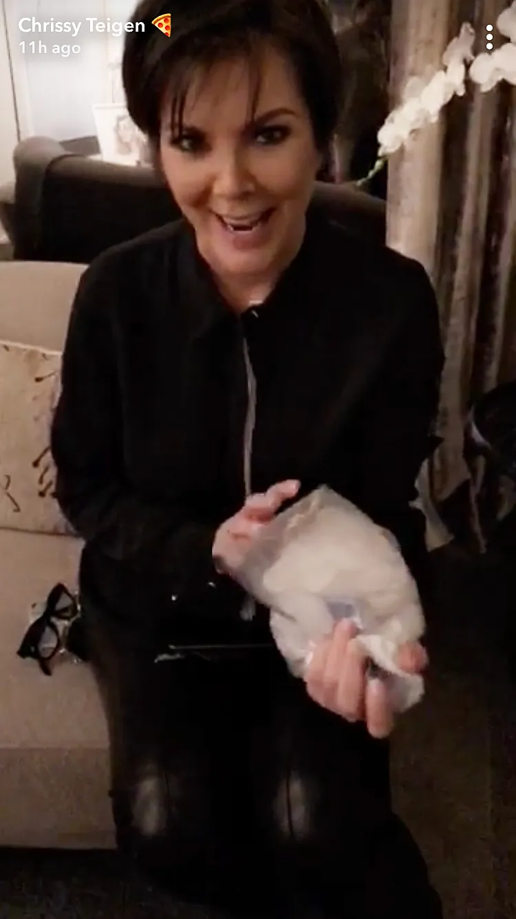 Chrissy Teigen Kris Jenner table super bowl party