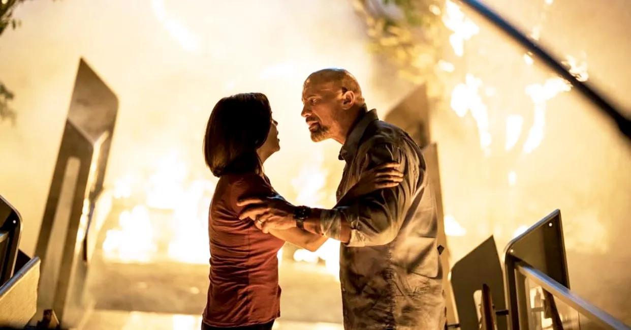 Neve Campbell and Dwayne Johnson in ‘Skyscraper‘