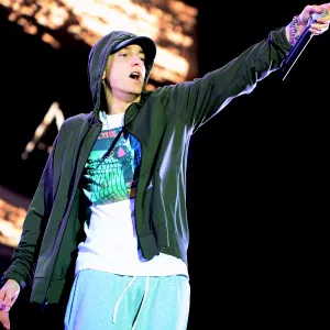 Eminem performs at Samsung Galaxy stage during 2014 Lollapalooza Day One at Grant Park in Chicago, Illinois.