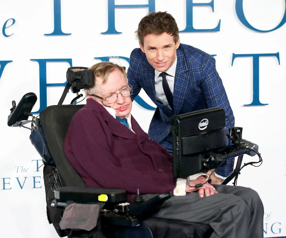 Stephen Hawking and Eddie Redmayne attend the UK 2014 Premiere of "The Theory Of Everything" at Odeon Leicester Square in London, England.