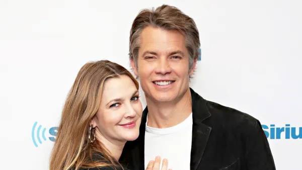 Drew Barrymore and Timothy Olyphant visit the SiriusXM studio in New York City.