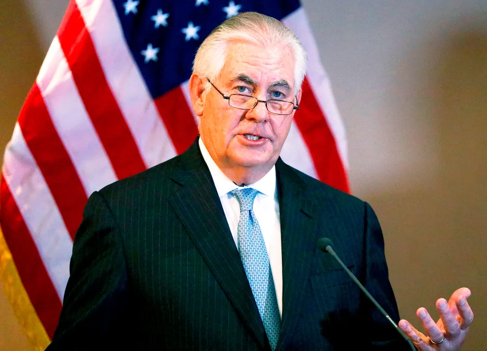 Rex Tillerson participates in a news conference with Ethiopia's Minister of Foreign Affairs Workneh Gebeyehu after their meeting in Addis Ababa on March 8, 2018.