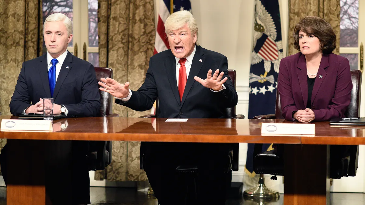 Alec Baldwin, Donald Trump, Beck Bennett, Mike Pence, Cecily Strong, Dianne Feinstein, Presidential Address Cold Open, Saturday Night Live