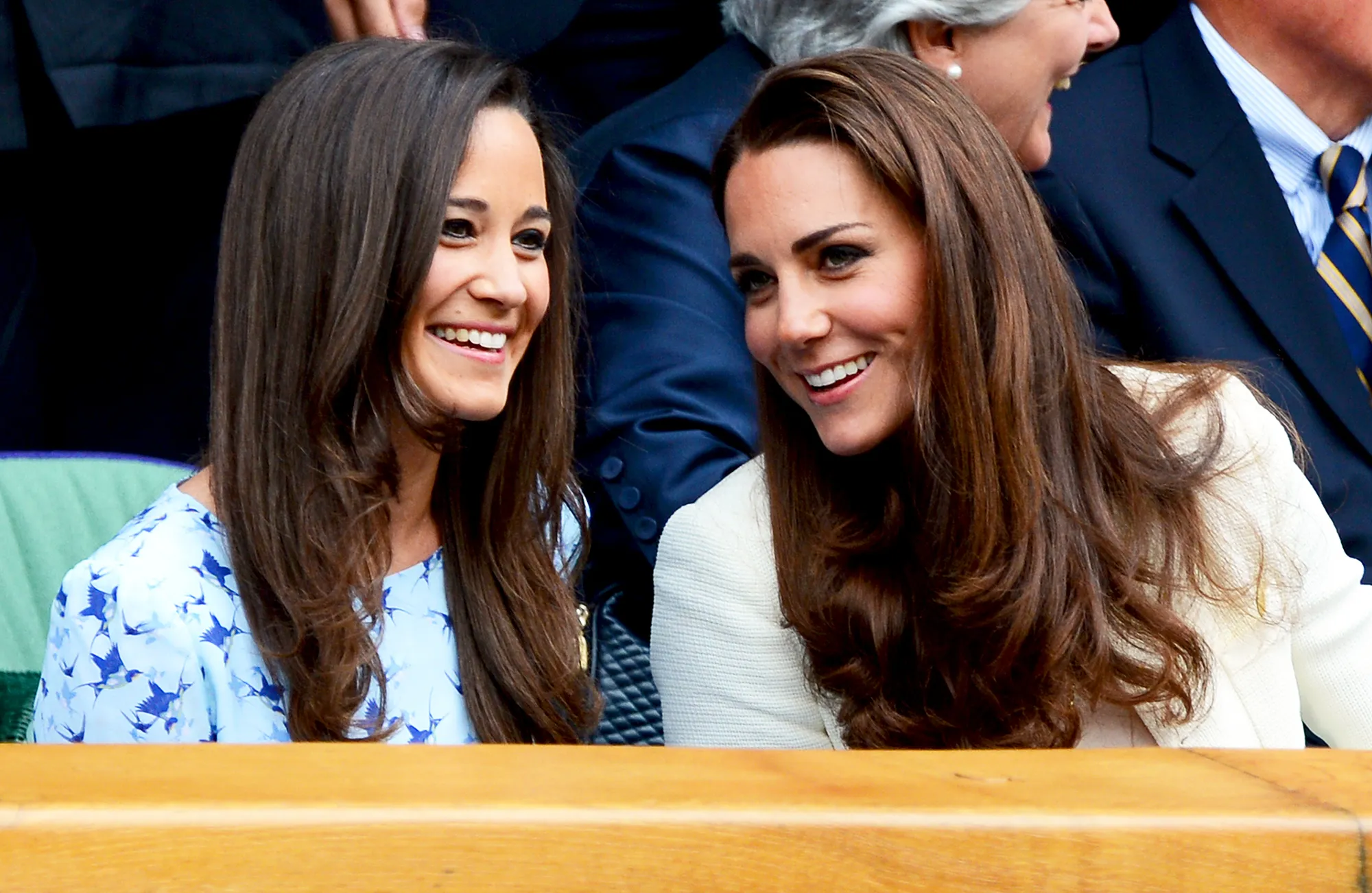 Pippa Middleton and Kate Middleton in the Royal Box on Centre Court during the 2012 Wimbledon Championships tennis tournament at the All England Tennis Club in Wimbledon, London.
