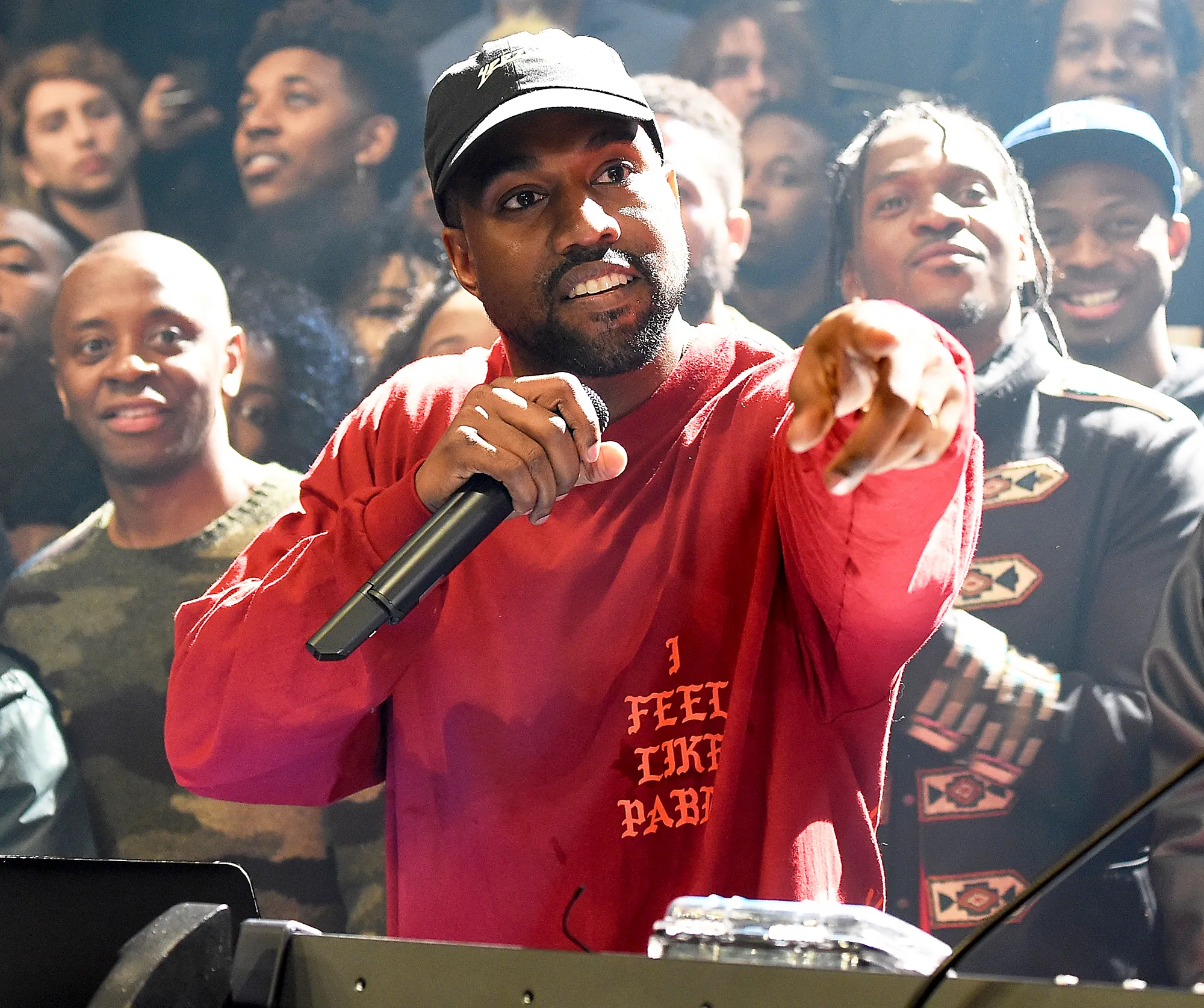 Kanye West attends Kanye West Yeezy Season 3 at Madison Square Garden on February 11, 2016 in New York City.