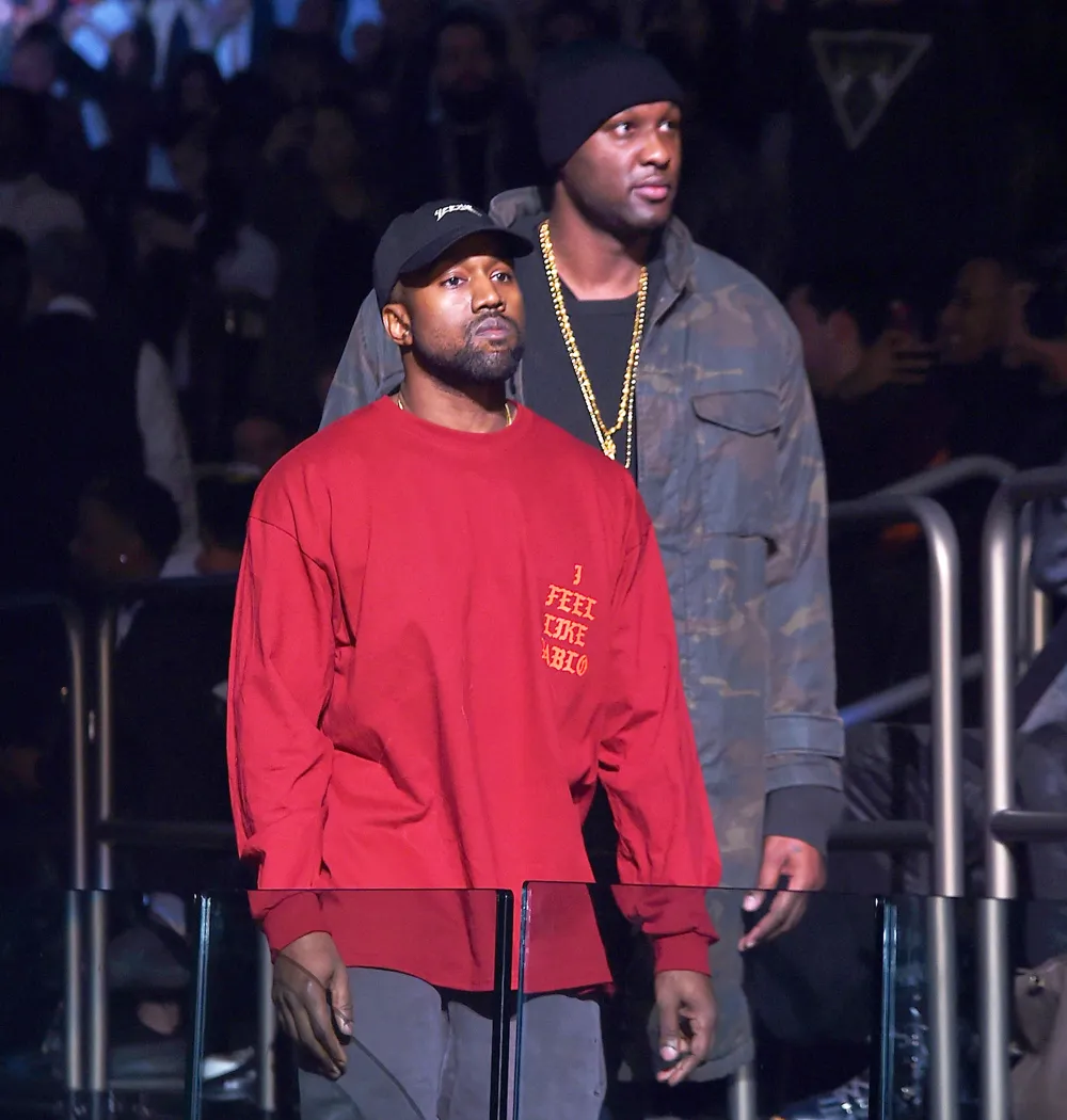Kanye West and Lamar Odom attend Kanye West Yeezy Season 3 on February 11, 2016 in New York City.
