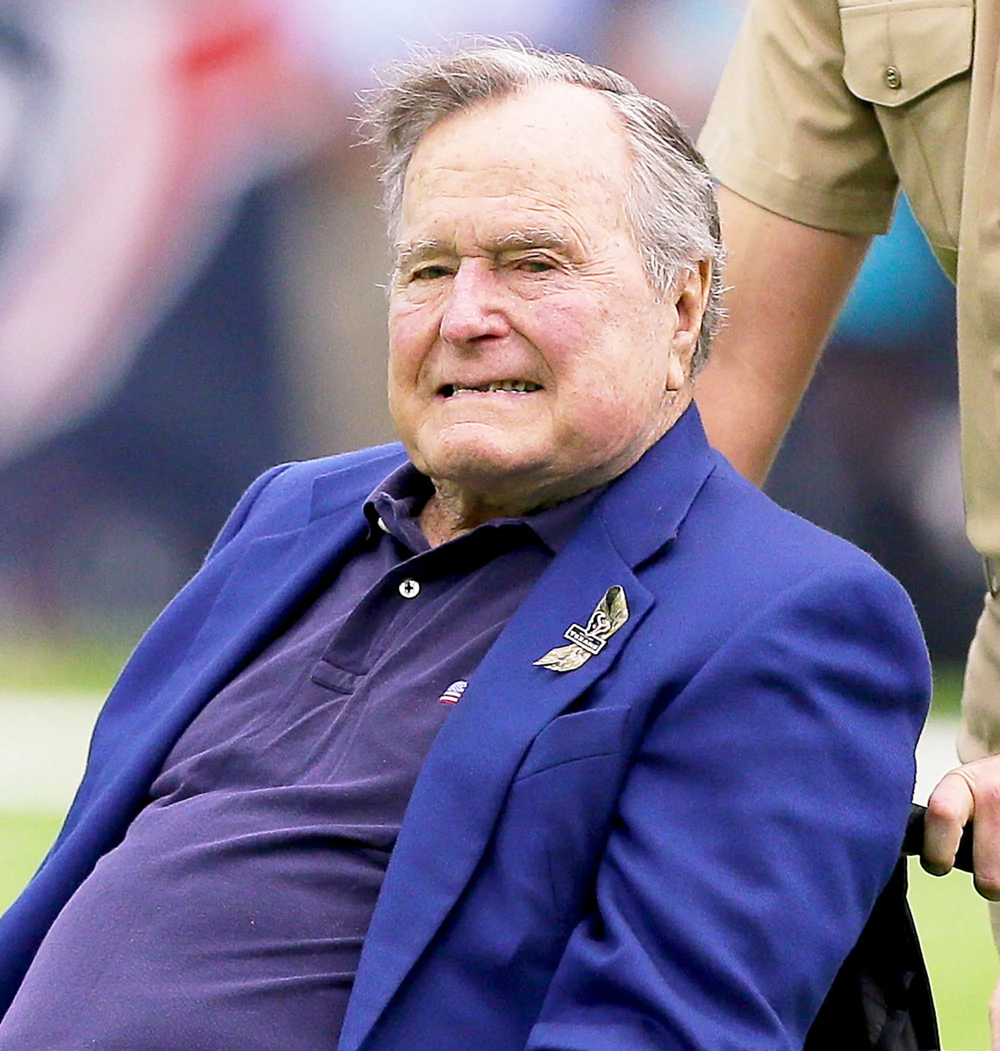 George H.W. Bush attends the Detroit Lions and Houston Texans at NRG Stadium on October 30, 2016 in Houston, Texas.