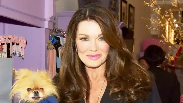 Lisa Vanderpump and dog Giggy at The Vanderpump Dog Center in Los Angeles, California.