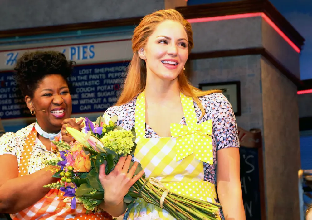 Katherine McPhee makes her broadway debut as "Jenna Hunterson" in the hit musical "Waitress" on Broadway at The Brooks Atkinson Theatre on April 10, 2018 in New York City.