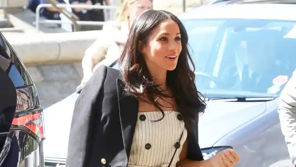 Meghan Markle arrive to attend a reception with delegates from the Commonwealth Youth Forum in central London on April 18, 2017.