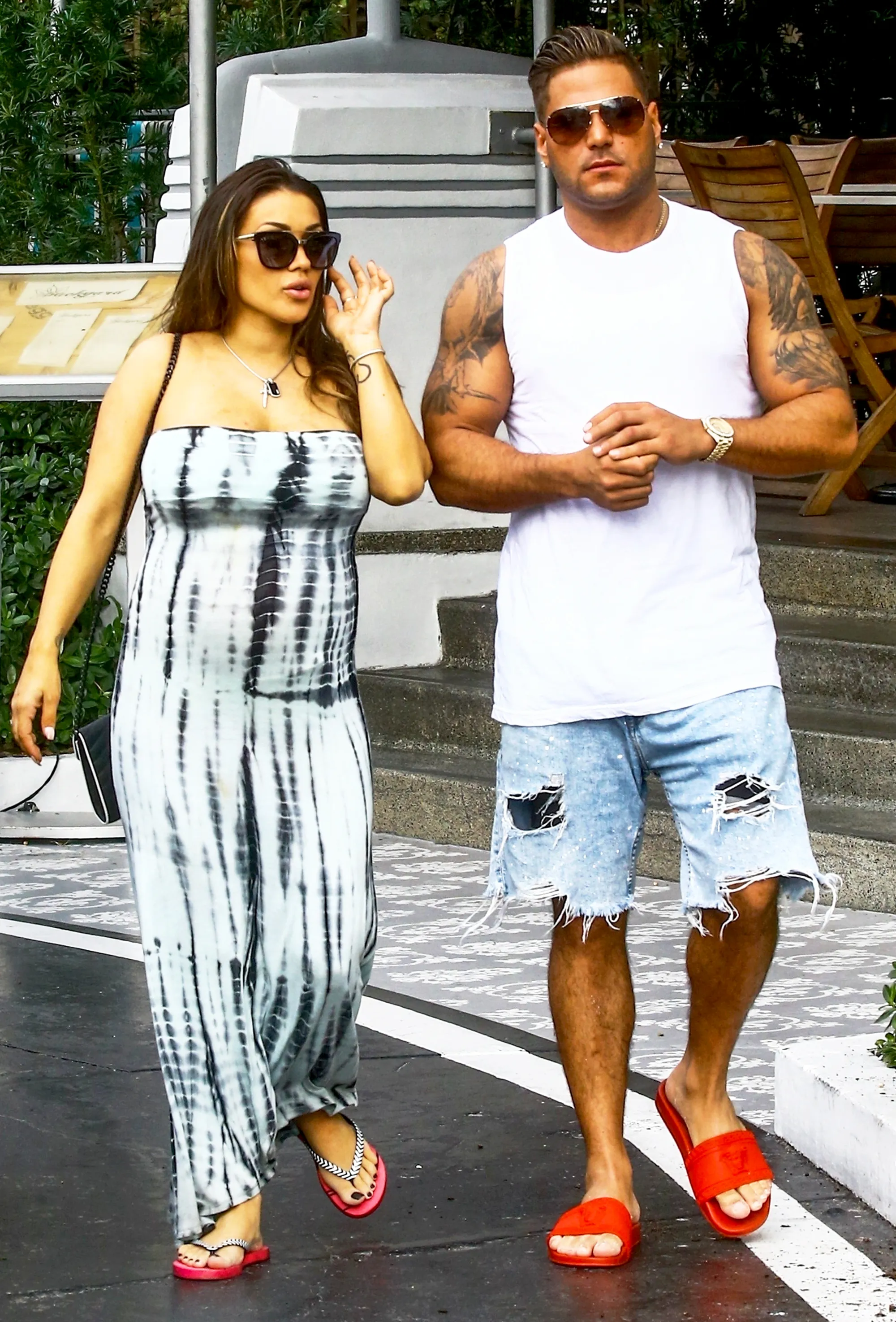 Ronnie Ortiz-Magro and Jen Harley step out from their Miami hotel with cameras following them as they continue to film reunion show in Miami Beach, Florida.