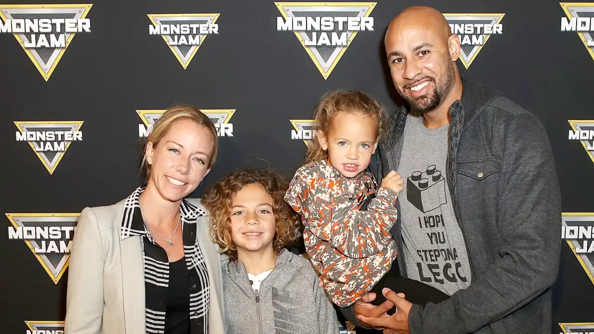 Kendra-Wilkinson-Baskett,-son-Hank,-daughter-Alijah,-and-Hank-Baskett