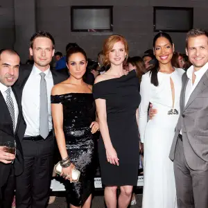 Rick Hoffman, Patrick J. Adams, Meghan Markle, Sarah Rafferty, Gina Torres and Gabriel Macht of Suits attend 2012 USA Network and Mr Porter.com Present "A Suits Story" in New York City.