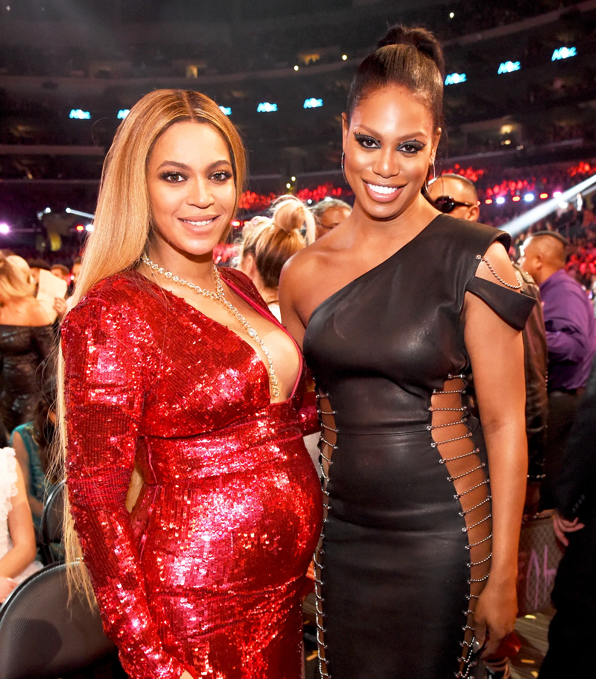 Beyonce and Laverne Cox during The 59th Grammy Awards at Staples Center in Los Angeles, California.