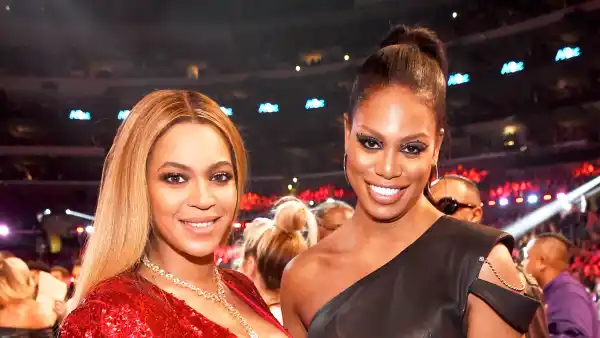 Beyonce and Laverne Cox during The 59th Grammy Awards at Staples Center in Los Angeles, California.