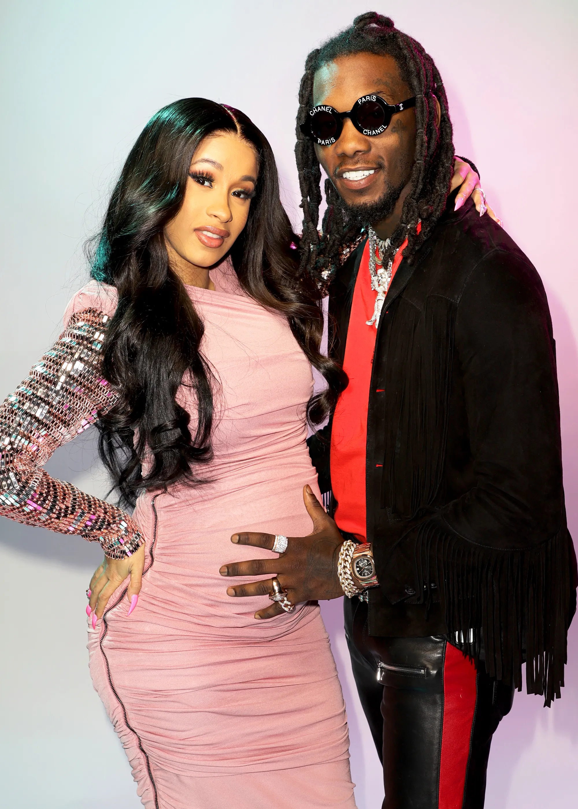 Cardi B and Offset backstage during the 2018 Premios Billboard de la Musica Latina at the Mandalay Bay Resort and Casino in Las Vegas, Nevada.