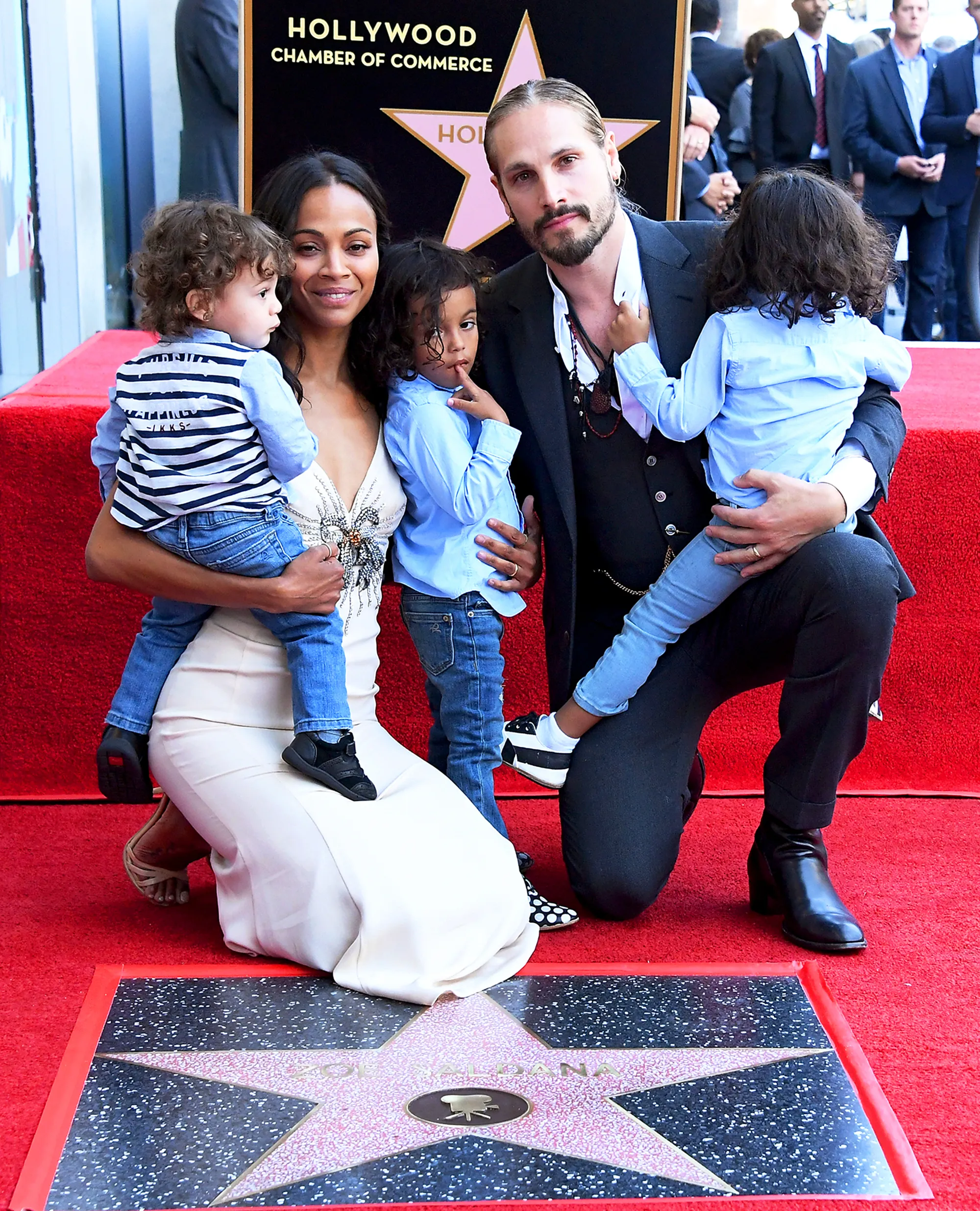 Zoe Saldana and Marco Perego with their children Bowie, Cy and Zen