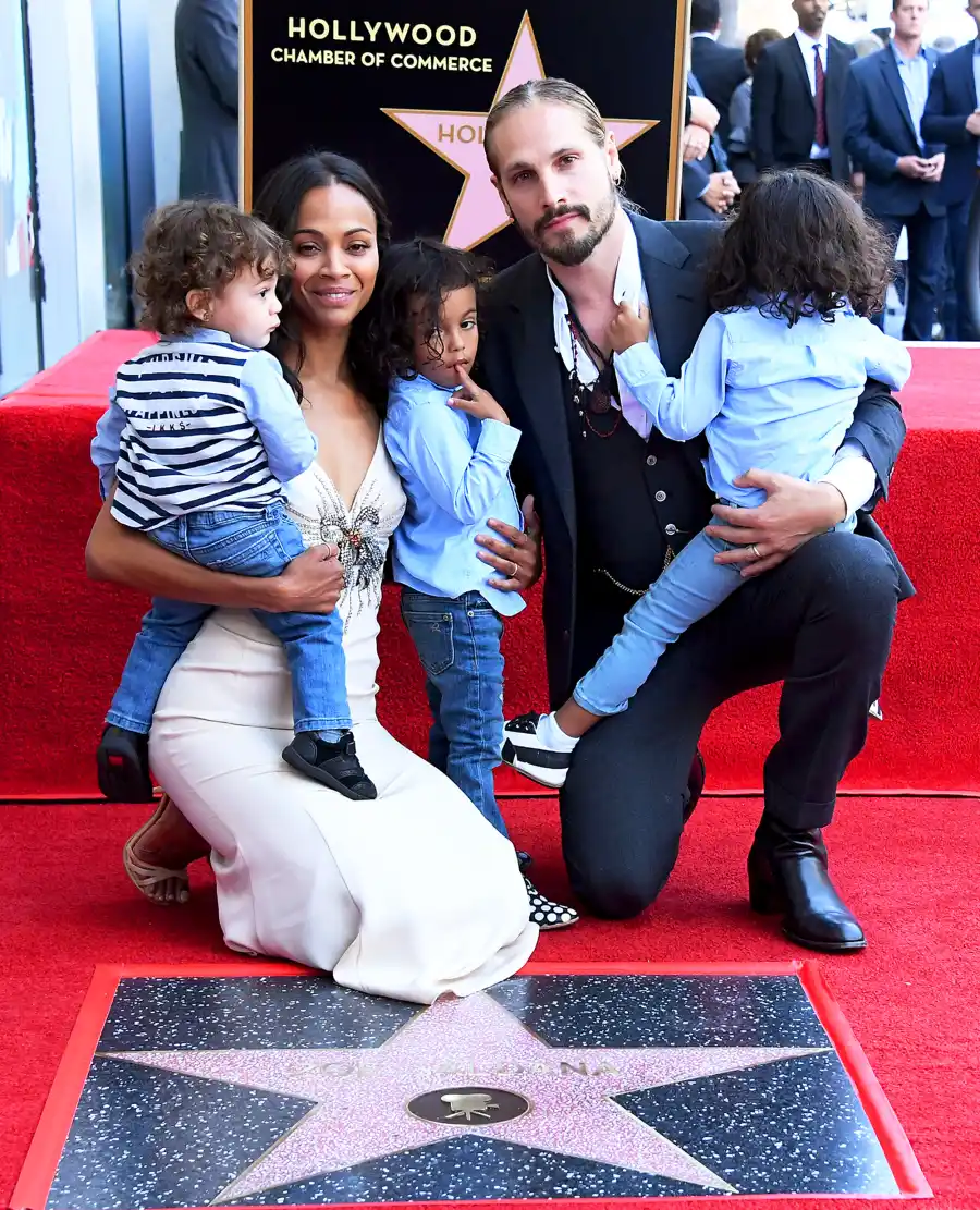 Zoe Saldana and Marco Perego with their children Bowie, Cy and Zen