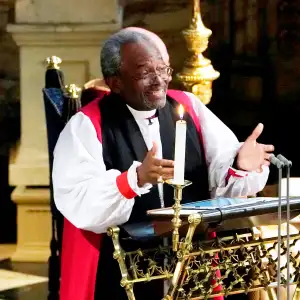 Bishop Michael Curry gives a reading during the wedding ceremony of Britain's Prince Harry, Duke of Sussex and US actress Meghan Markle in St George's Chapel, Windsor Castle, in Windsor, on May 19, 2018.