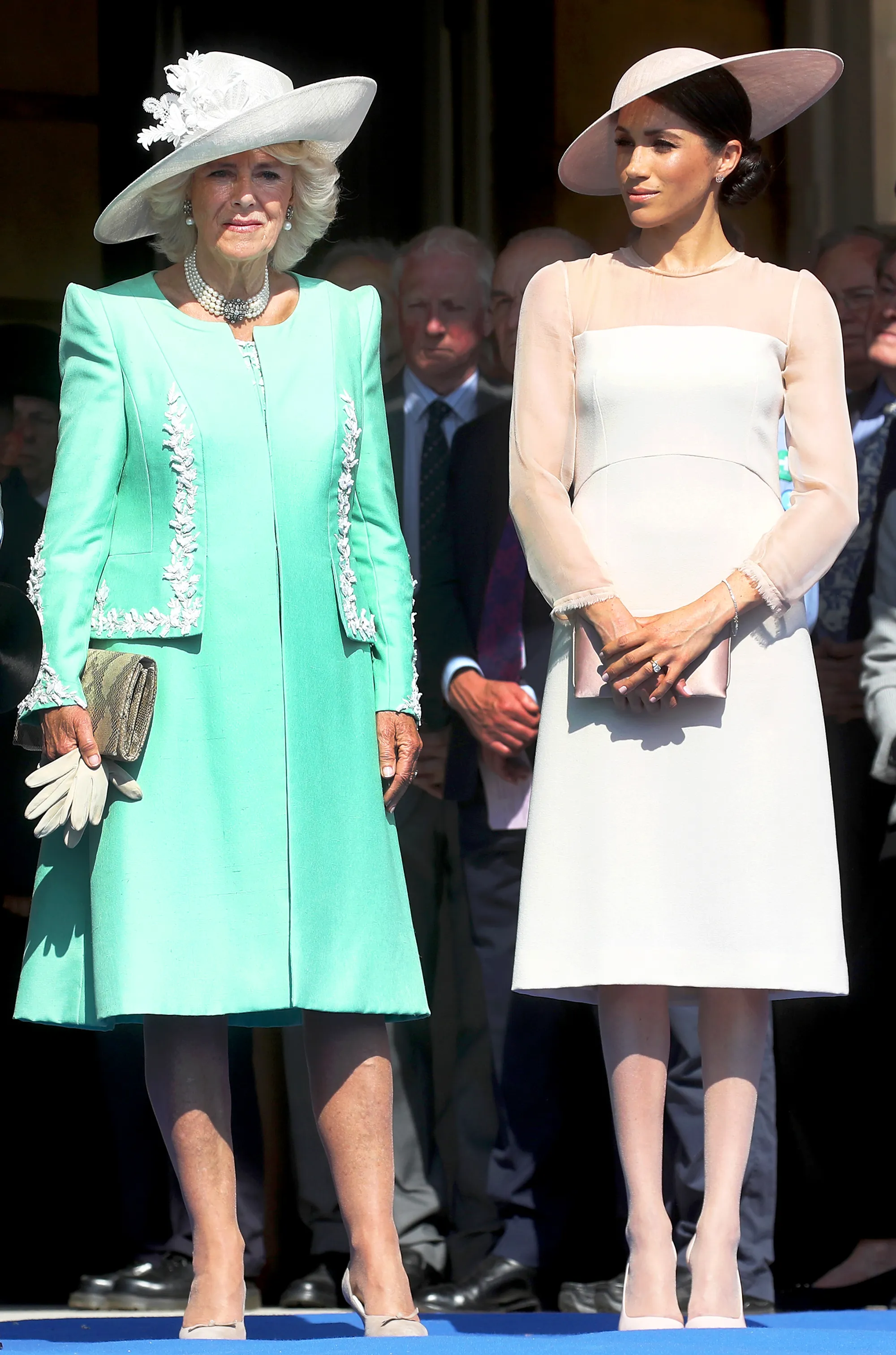 Camilla, Duchess of Cornwall and Meghan, Duchess of Sussex attend The Prince of Wales' 70th Birthday Patronage Celebration held at Buckingham Palace on May 22, 2018 in London, England.