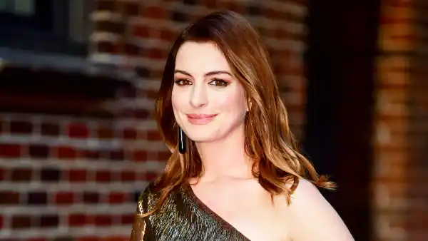 Anne Hathaway at 'The Late Show With Stephen Colbert' at the Ed Sullivan Theater on May 23, 2018 in New York City.