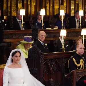 Britain's Prince Harry Meghan Markle (L) in St George's Chapel, Windsor Castle for her wedding to Britain's Prince Harry