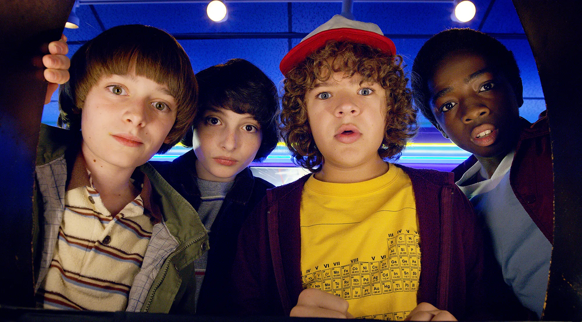Noah Schnapp, Finn Wolfhard, Gaten Matarazzo and Caleb Mclaughlin in ‘Stranger Things‘ Season 2