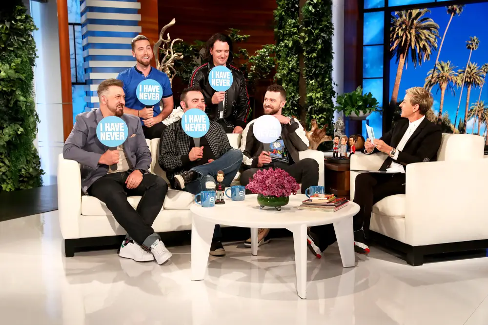 NSYNC bandmates Lance Bass, Joey Fatone, JC Chasez, Chris Kirkpatrick and Justin Timberlake on &lsquo;The Ellen DeGeneres Show&lsquo;