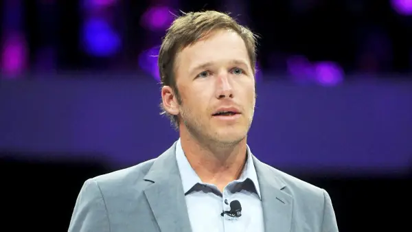 Bode Miller speaks onstage at the 2014 AOL NewFronts at Duggal Greenhouse in New York.