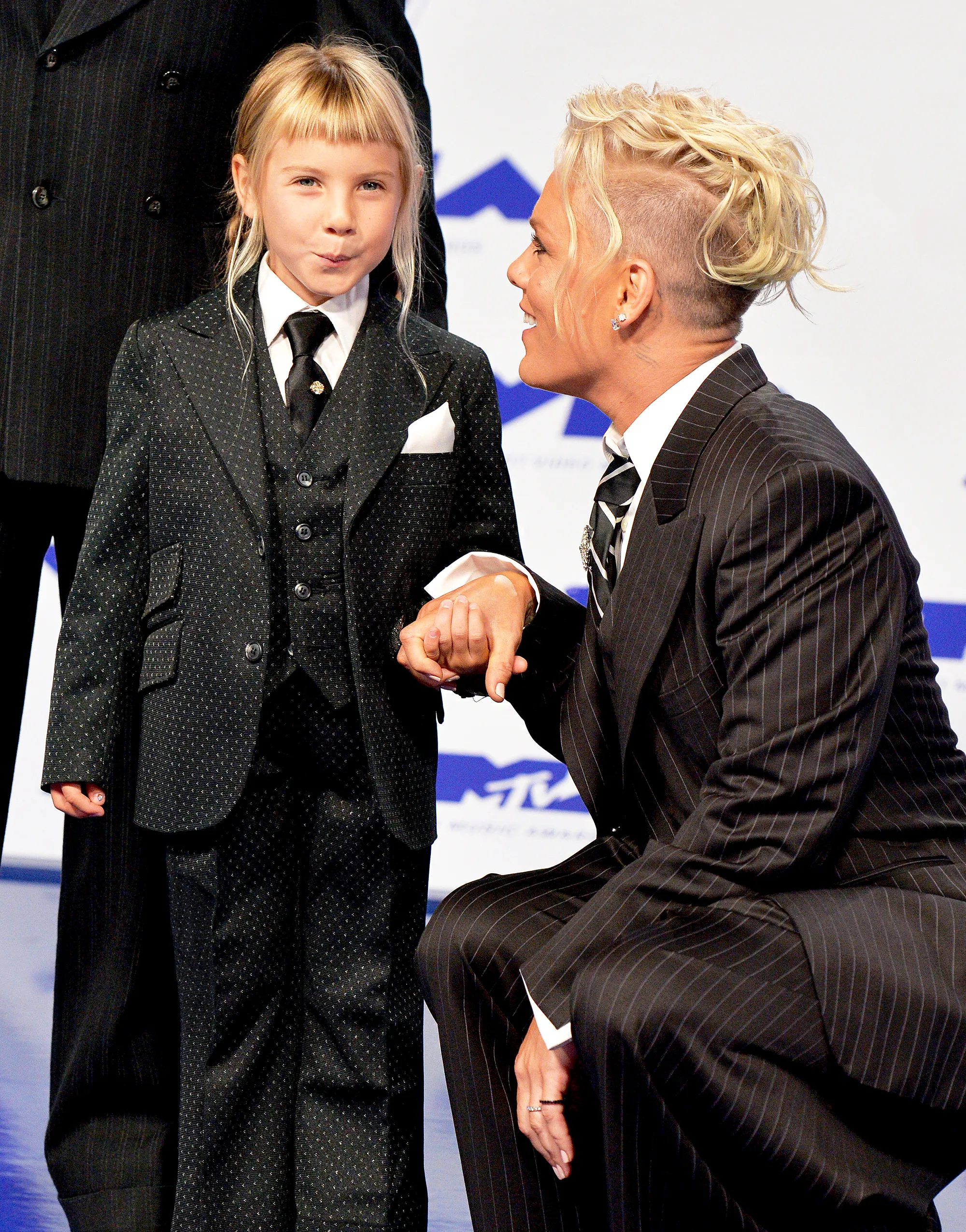 Pink and daughter Willow arrive at the 2017 MTV Video Music Awards at The Forum in Inglewood, California.