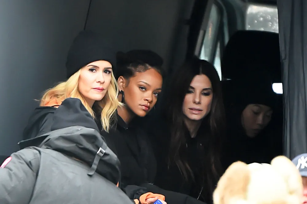 Sarah Paulson Rihanna, Sandra Bullock and Awkwafina seen on the set of &lsquo;Ocean&rsquo;s 8&lsquo; in New York City.