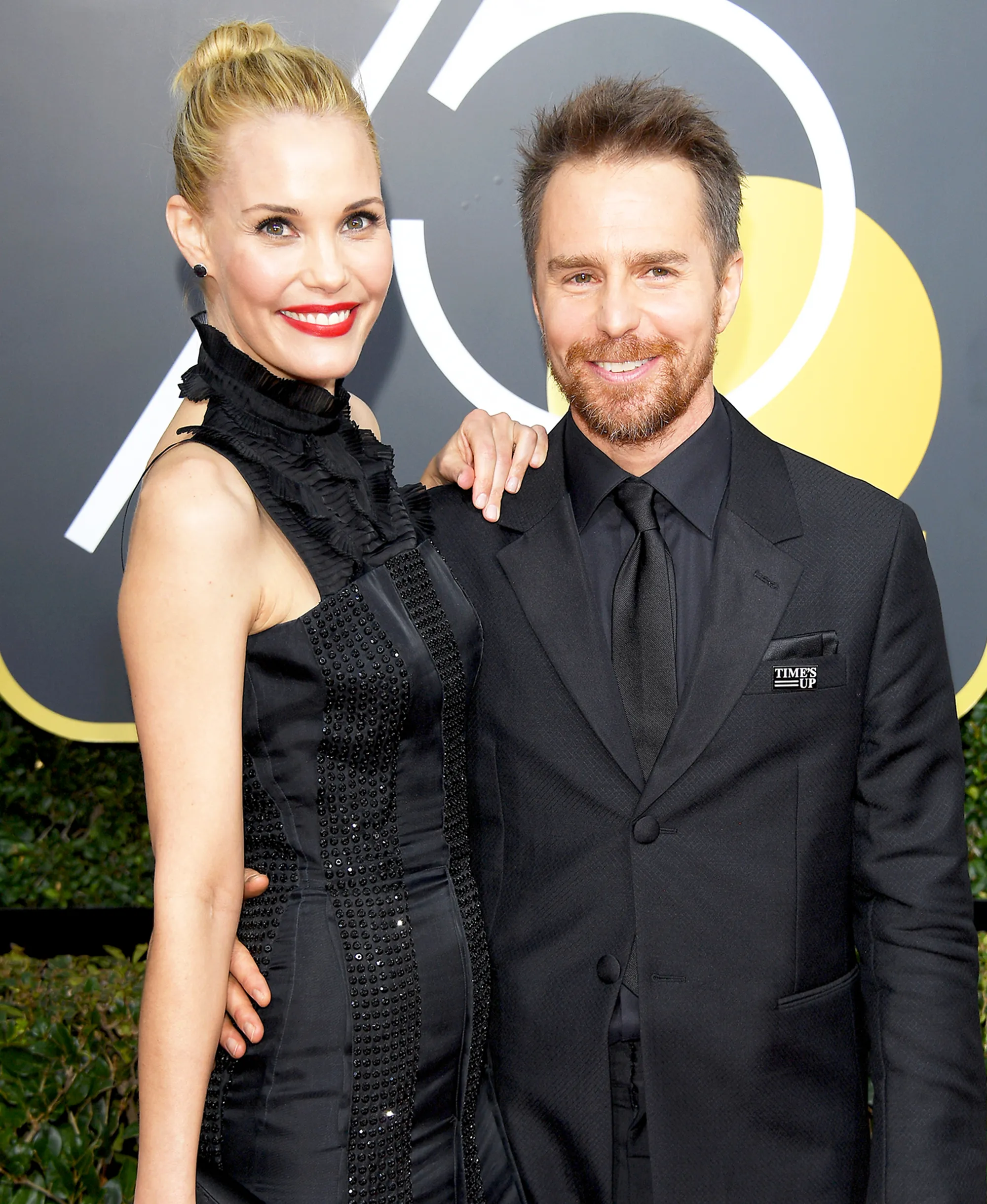 Leslie Bibb and Sam Rockwell attend the 75th annual Golden Globe Awards at The Beverly Hilton in Beverly Hills.