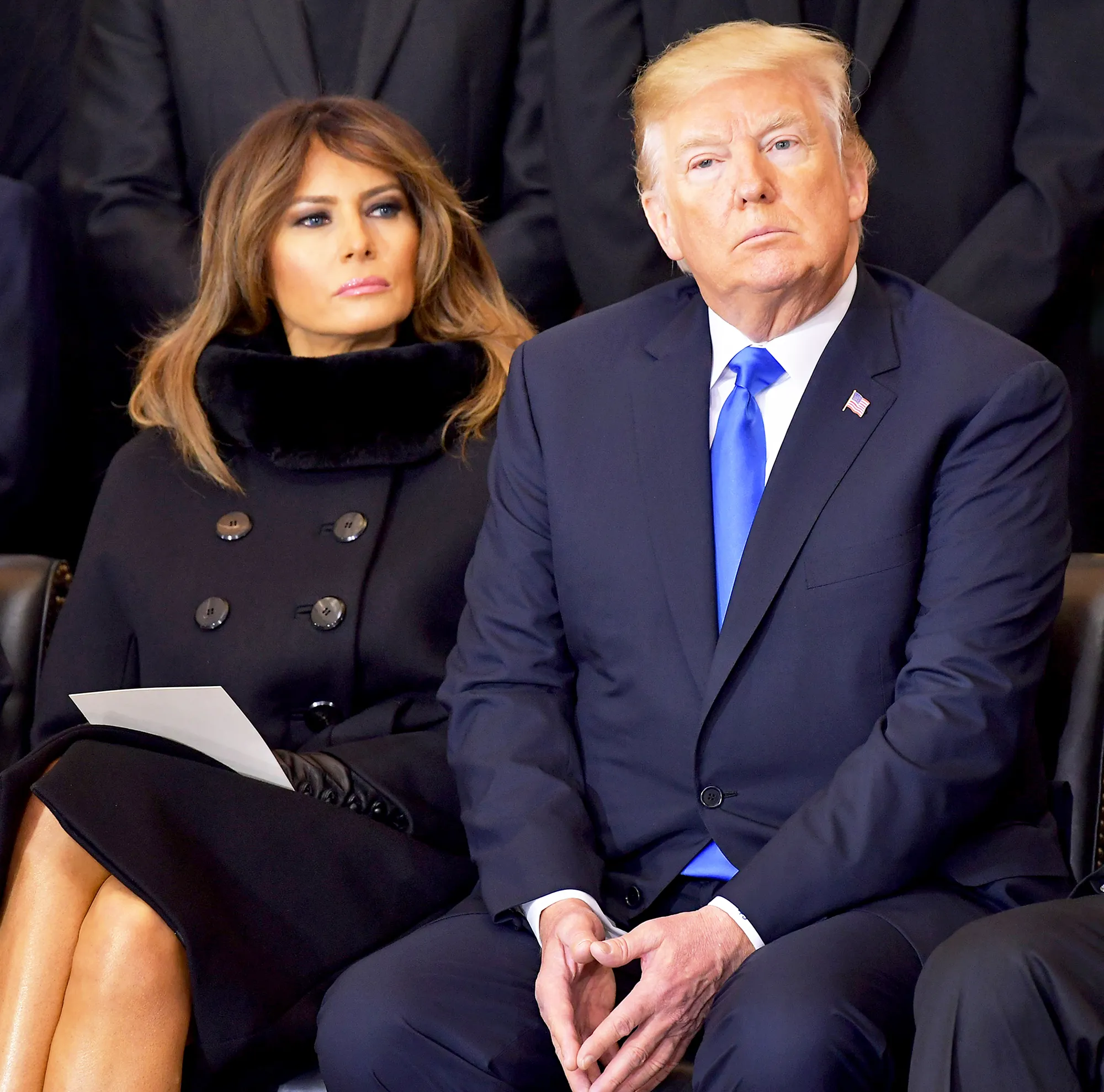 Donald Trump and Melania Trump attend the memorial service for Reverend Billy Graham in the Rotunda of the U.S. Capitol on February 28, 2018 in Washington, DC.