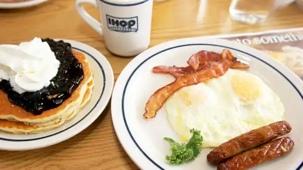 Plates of food at the International House of Pancakes Restaurant