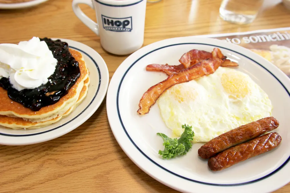 Plates of food at the International House of Pancakes Restaurant