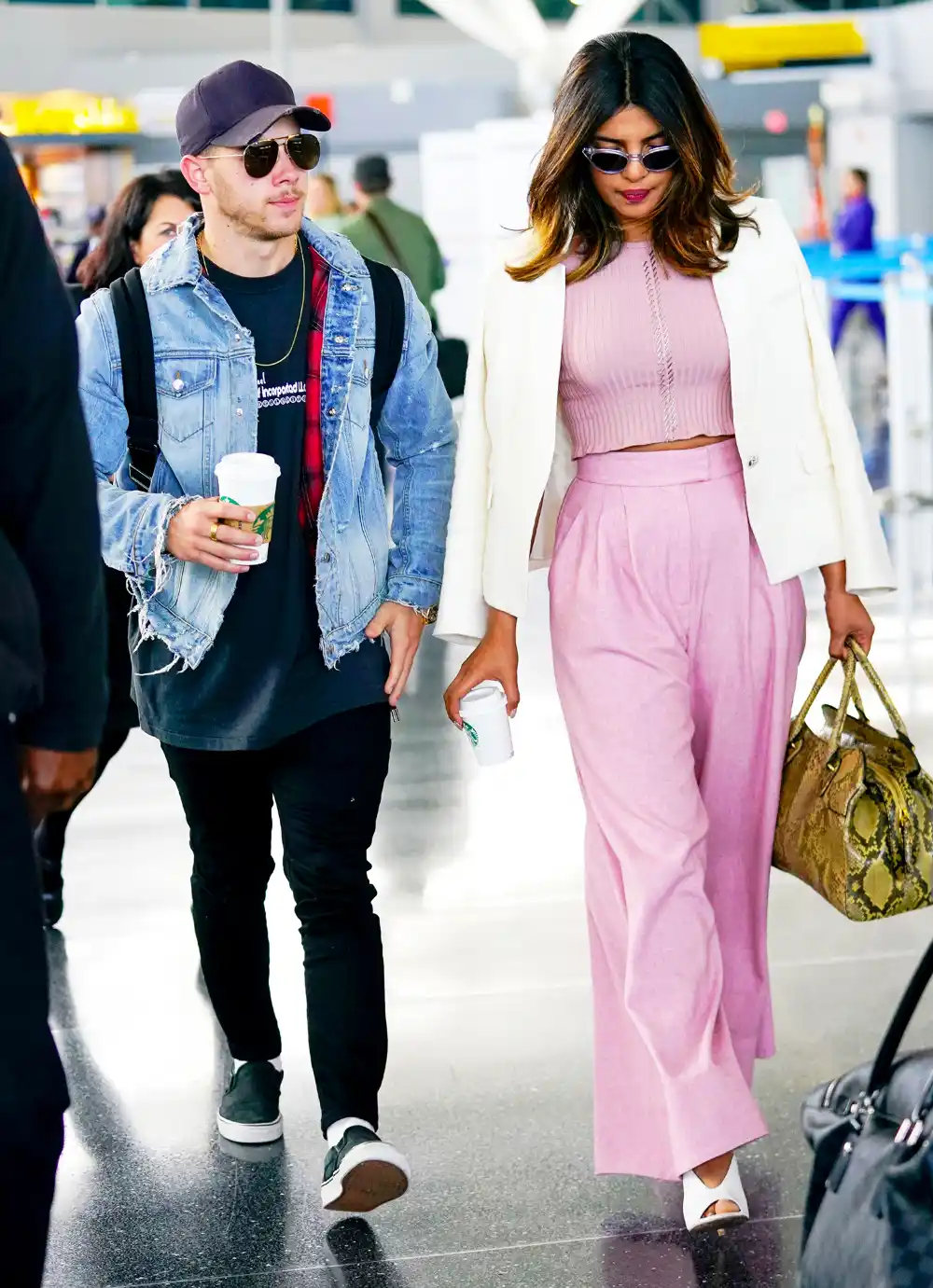 Nick Jonas and Priyanka Chopra at JFK airport on June 8, 2018 in New York City.