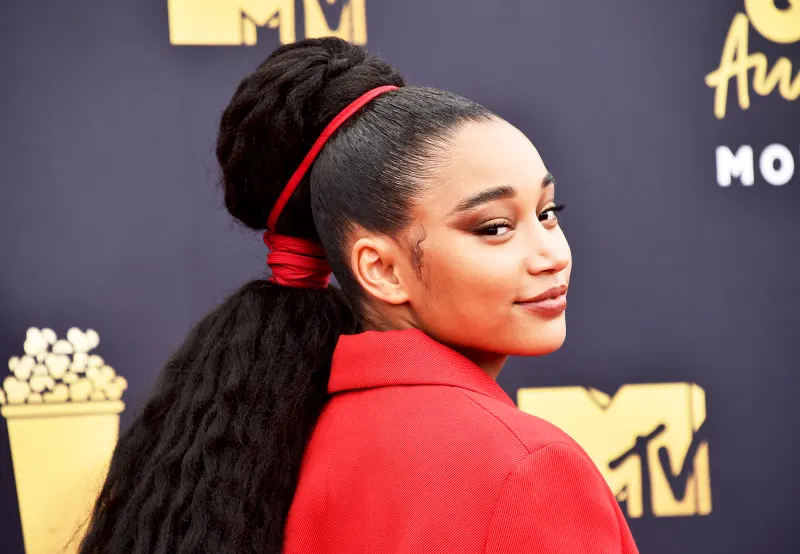 Amandla Stenberg arrives at the 2018 MTV Movie And TV Awards at Barker Hangar on June 16, 2018 in Santa Monica, California.