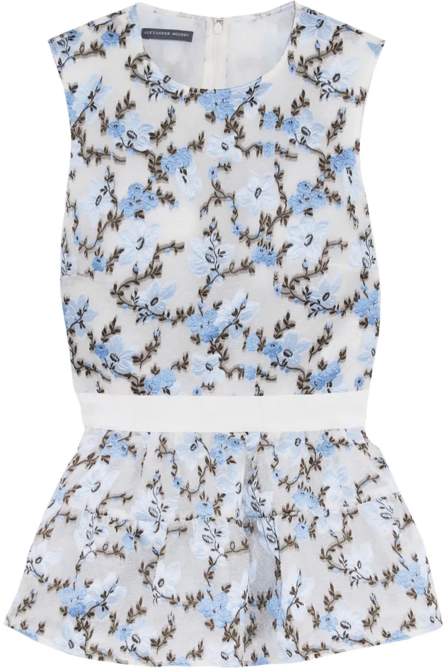 ALEXANDER MCQUEEN Grosgrain-trimmed floral-jacquard peplum top