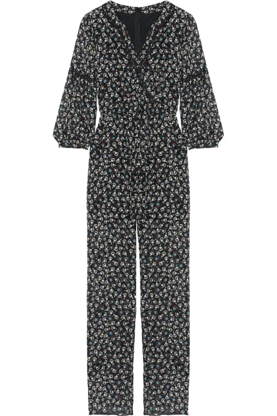 Anna Sui Lace-trimmed Floral-Print Silk-Chiffon Jumpsuit
