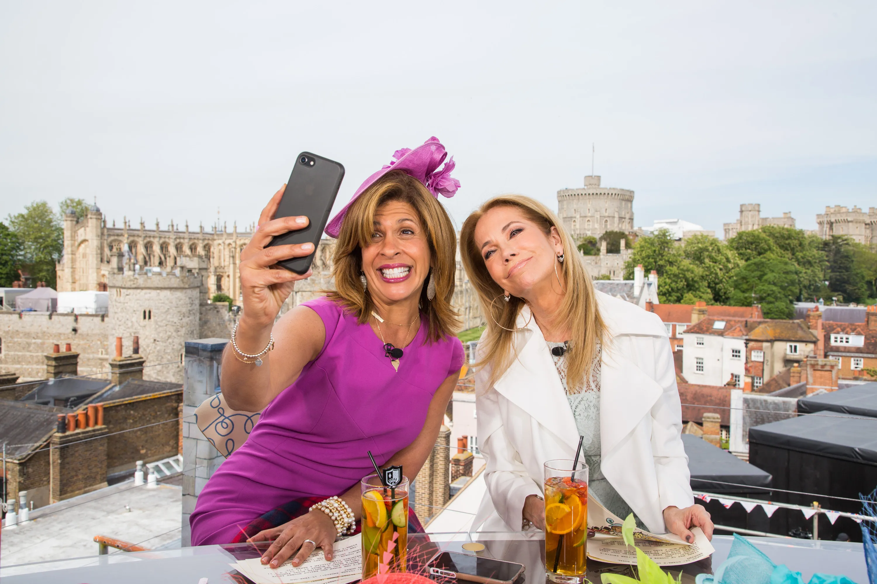 TODAY -- Pictured: (l-r) Hoda Kotb and Kathie Lee Gifford for the wedding of Prince Harry and Meghan Markle at Windsor Castle on Friday May 18, 2018 in Windsor, England. -- (Photo by: Nathan Congleton/NBC/NBCU Photo Bank via Getty Images)
