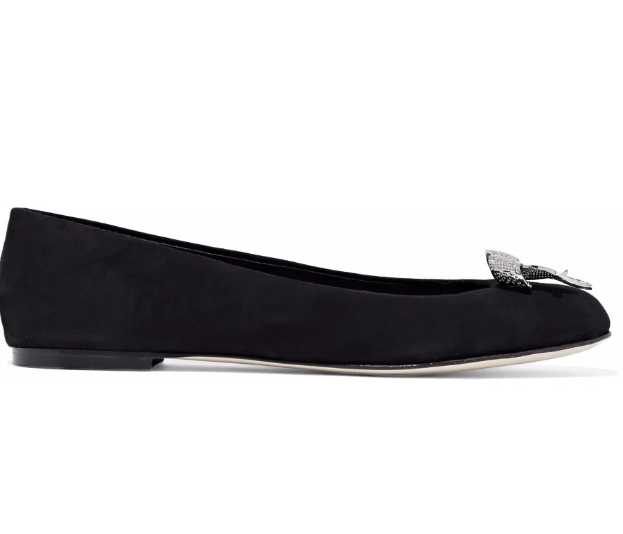 Giuseppe Zanotti Bow-Embellished Suede Ballet Flats