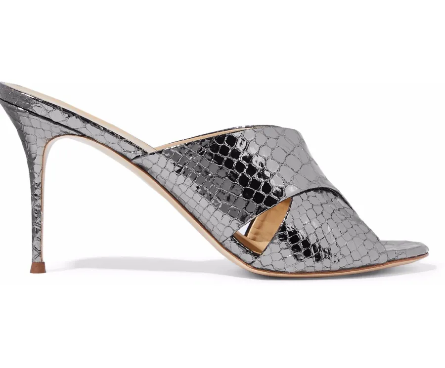 Giuseppe Zanotti Metallic Snake-Effect Leather Mules