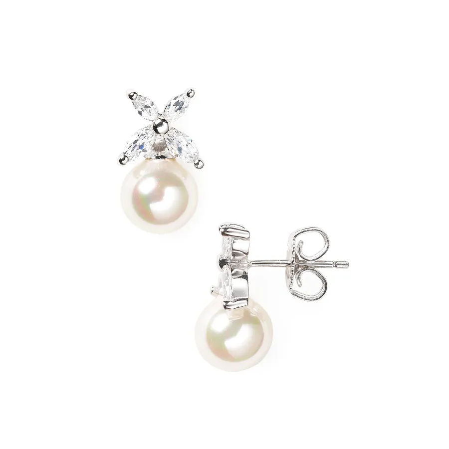 Majorica Flower and Simulated Pearl Stud Earrings