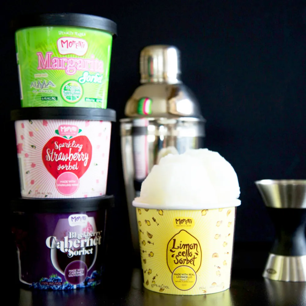 Assorted vegan-friendly alcohol infused summer sorbets available by Foody Direct